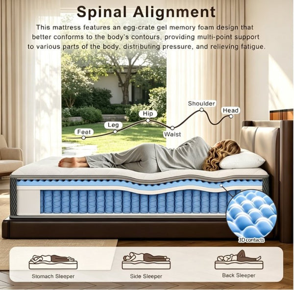 English Elm Full Size 12 Inch Hybrid Mattress Pocket Coil Memory Foam Cushioned Sleep Support B347P558344