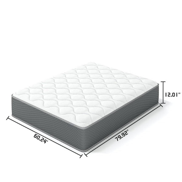 English Elm Queen Hybrid Mattress 12 Inch Pocket Coil Memory Foam Cushioning for Restful Sleep White+Gray Queen B347P558353