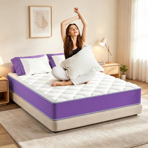 English Elm Full Size Hybrid Mattress with Pocket Coils and Memory Foam Sleep in a Box White+Purple B347P558361