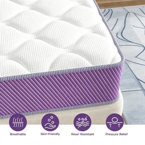 English Elm Full Size Hybrid Mattress with Pocket Coils and Memory Foam Sleep in a Box White+Purple B347P558361