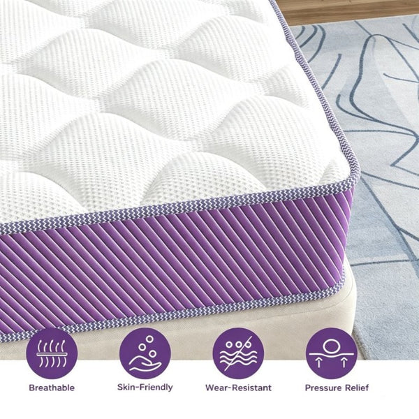 English Elm Full Size Hybrid Mattress with Pocket Coils and Memory Foam Sleep in a Box White+Purple B347P558361