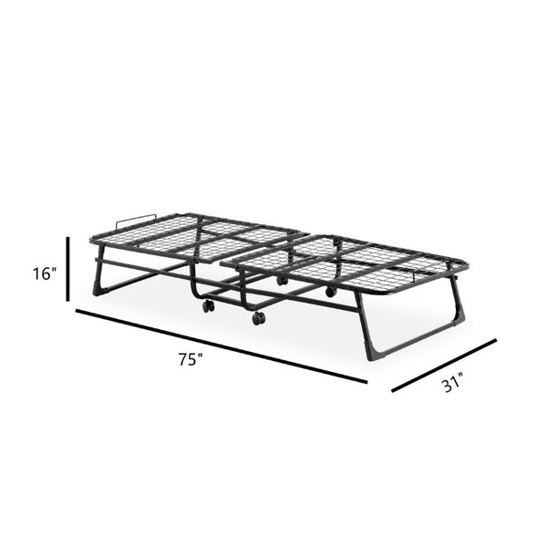 English Elm Folding Rollaway Twin Guest Bed with Steel Frame and Compact Storable Design B347P558394