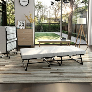 English Elm Folding Rollaway Twin Guest Bed with Steel Frame and Compact Storable Design B347P558394