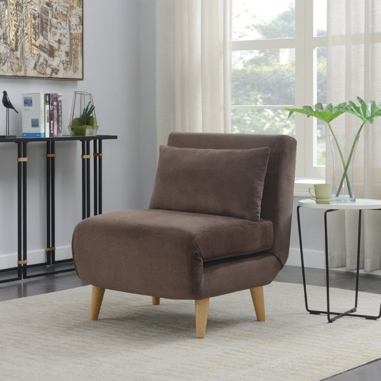 English Elm 2-In-1 Convertible Chair Bed Mid Century Hardwood Frame Upholstered Lounge for Small Spaces B347P558405