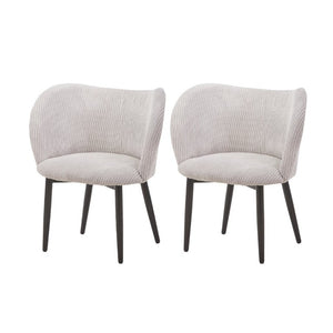 English Elm Mid-Century Corduroy Ribbed Upholstered Dining Chair Set with Curved Padded Back in Grey B347P558558