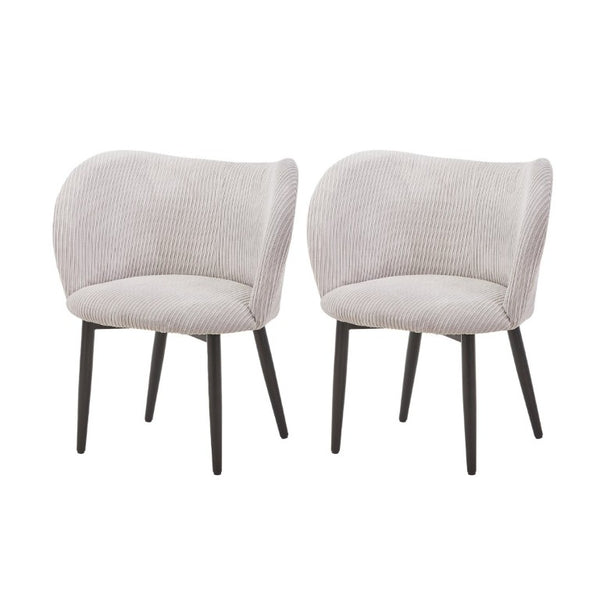 English Elm Mid-Century Corduroy Ribbed Upholstered Dining Chair Set with Curved Padded Back in Grey B347P558558