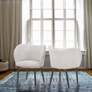 English Elm Mid-Century Corduroy Ribbed Upholstered Dining Chair Set with Curved Padded Back in Grey B347P558558