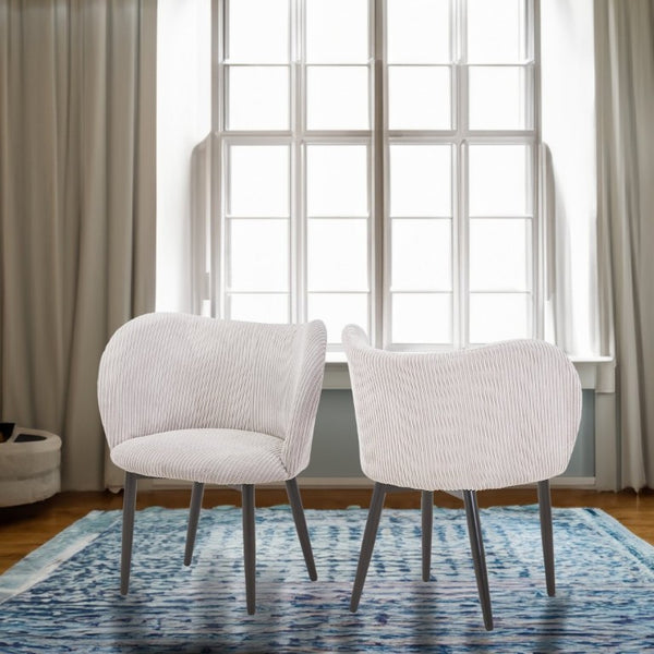 English Elm Mid-Century Corduroy Ribbed Upholstered Dining Chair Set with Curved Padded Back in Grey B347P558558