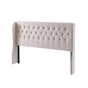 English Elm Beige Velvet Wingback King Headboard with Button Tufting for Elegant Bedroom Style B347P558567