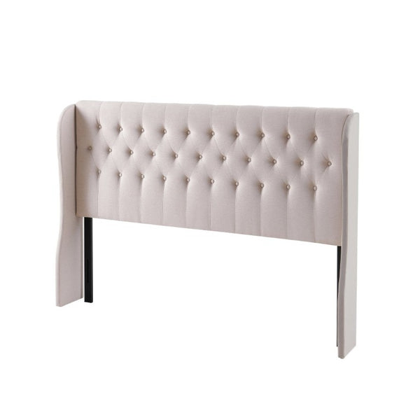 English Elm Beige Velvet Wingback King Headboard with Button Tufting for Elegant Bedroom Style B347P558567