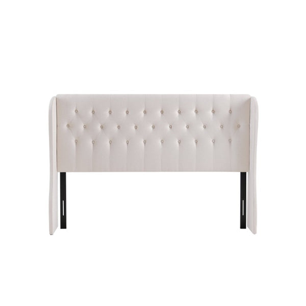 English Elm Beige Velvet Wingback King Headboard with Button Tufting for Elegant Bedroom Style B347P558567