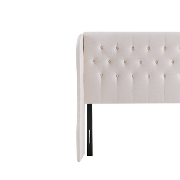 English Elm Beige Velvet Wingback King Headboard with Button Tufting for Elegant Bedroom Style B347P558567