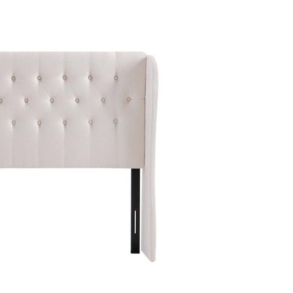 English Elm Beige Velvet Wingback King Headboard with Button Tufting for Elegant Bedroom Style B347P558567