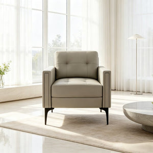 English Elm Contemporary Arm Chair with Polyurethane Upholstery Coil Support and Tailored Stitched Seams Beige B347P562713