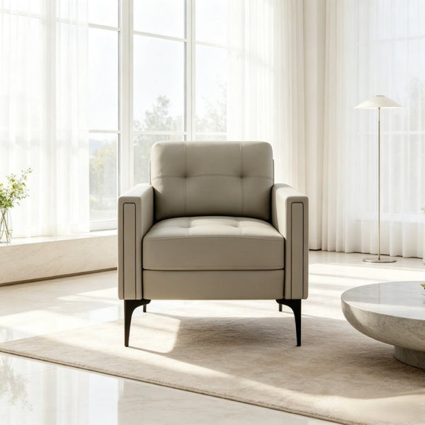 English Elm Contemporary Arm Chair with Polyurethane Upholstery Coil Support and Tailored Stitched Seams Beige B347P562713