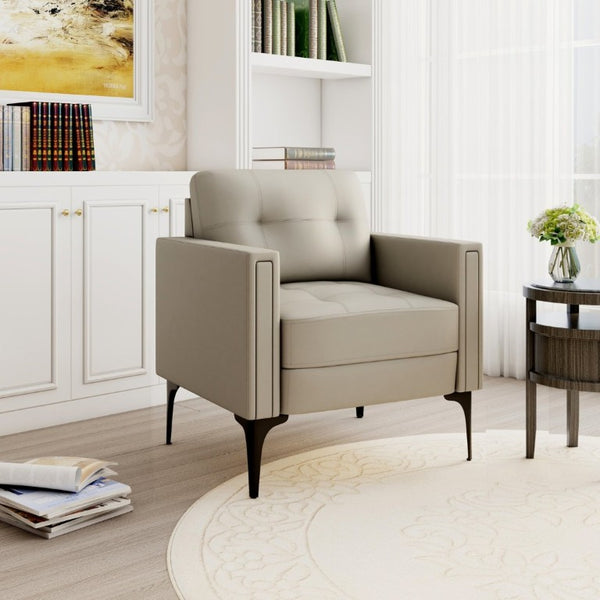 English Elm Contemporary Arm Chair with Polyurethane Upholstery Coil Support and Tailored Stitched Seams Beige B347P562713