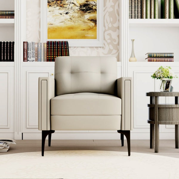 English Elm Contemporary Arm Chair with Polyurethane Upholstery Coil Support and Tailored Stitched Seams Beige B347P562713