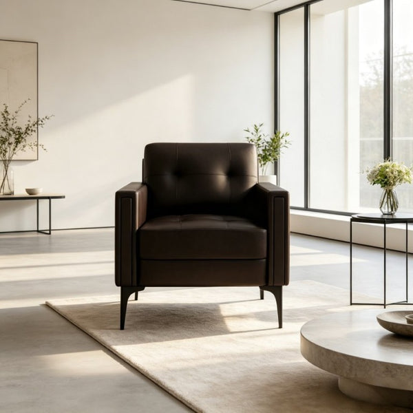 English Elm Contemporary Arm Chair with Polyurethane Upholstery Coil Support and Tailored Stitched Seams Brown B347P562725