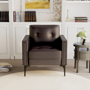 English Elm Contemporary Arm Chair with Polyurethane Upholstery Coil Support and Tailored Stitched Seams Brown B347P562725