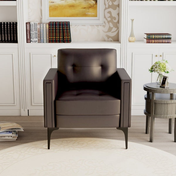 English Elm Contemporary Arm Chair with Polyurethane Upholstery Coil Support and Tailored Stitched Seams Brown B347P562725