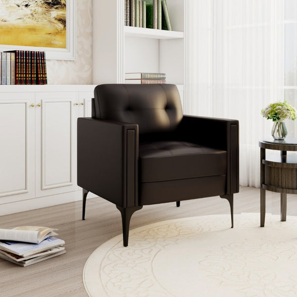 English Elm Contemporary Arm Chair with Polyurethane Upholstery Coil Support and Tailored Stitched Seams Brown B347P562725