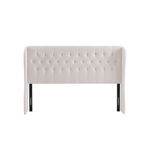 English Elm Beige Velvet Wingback Queen Headboard with Button Tufting for a Refined Bedroom B347P562733