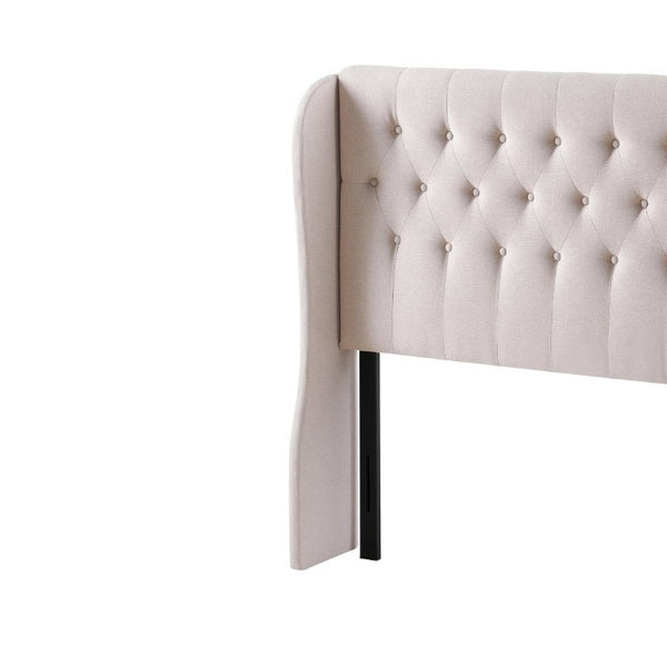 English Elm Beige Velvet Wingback Queen Headboard with Button Tufting for a Refined Bedroom B347P562733