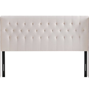 English Elm Beige Velvet Wingback Queen Headboard with Button Tufting for a Refined Bedroom B347P562733
