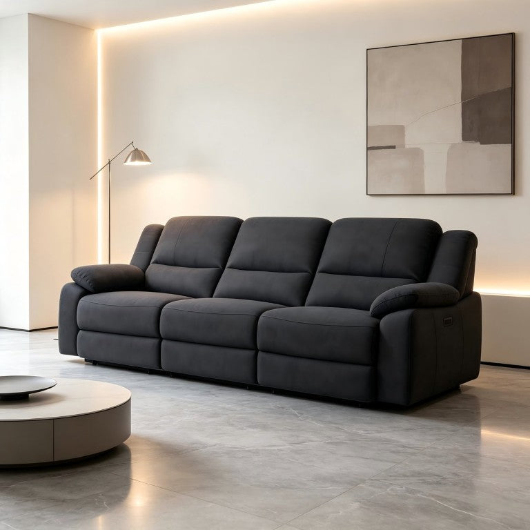 English Elm 3-Seat Reclining Sofa Plush Microfiber Couch for Family Room Home Theater B347P567374