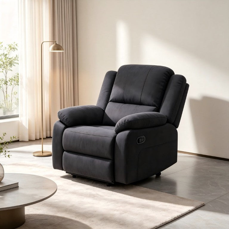 English Elm Reclining Microfiber Armchair Low Profile Manual Recline for Media Room Comfort B347P567383