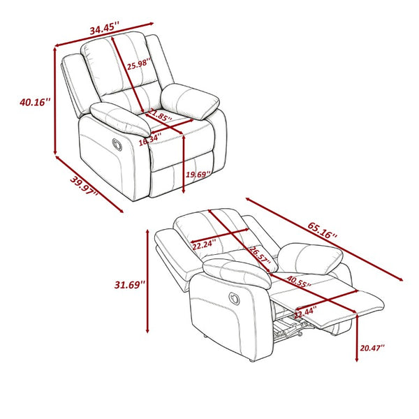 English Elm Reclining Microfiber Chair Pillow Top Armrests Tailored Design for Home Theater B347P567419