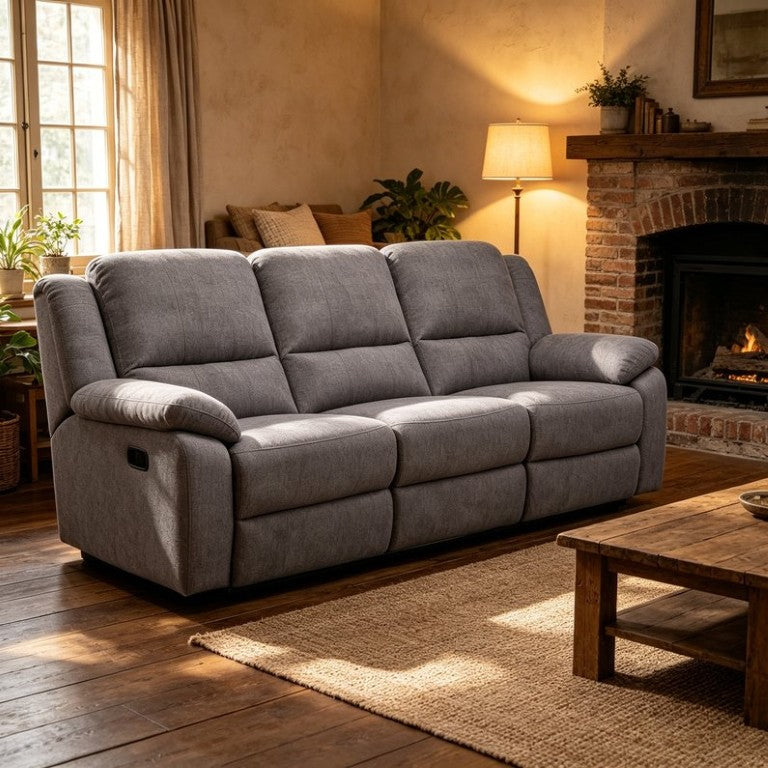 English Elm 3-Seat Reclining Sofa Microfiber Upholstered Couch for Family Room Home Theater B347P567421