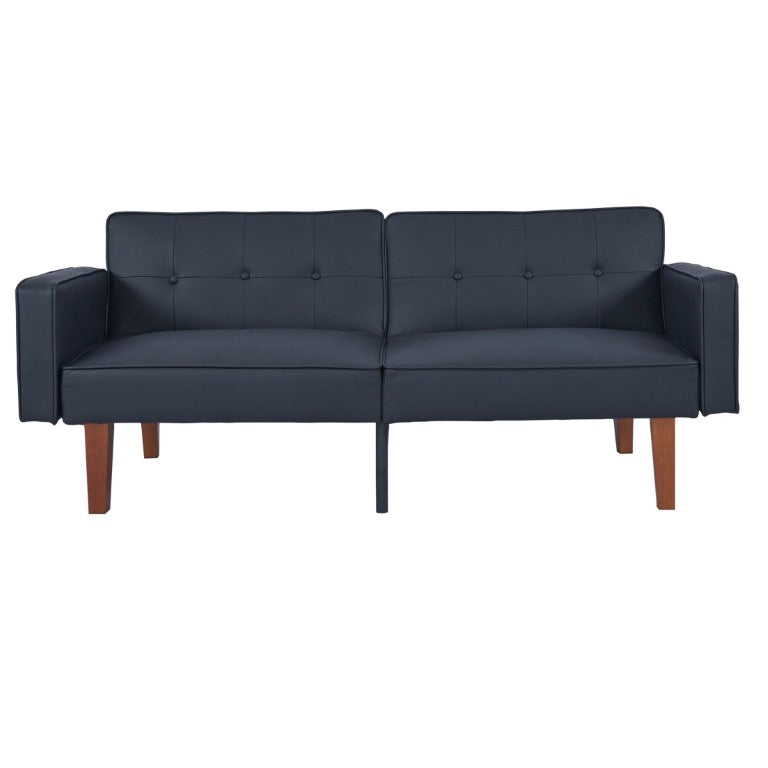 English Elm 68.11 Inch Button-Tufted PU Leather Futon Sofa Sleeper with Split-Back Reclining Design Matte B347P569012