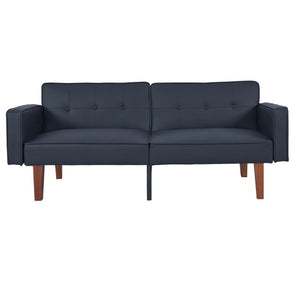 English Elm 68.11 Inch Button-Tufted PU Leather Futon Sofa Sleeper with Split-Back Reclining Design Matte B347P569012