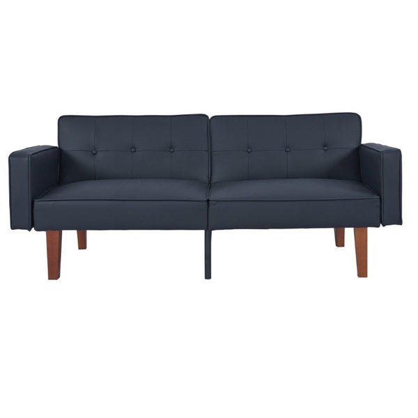 English Elm 68.11 Inch Button-Tufted PU Leather Futon Sofa Sleeper with Split-Back Reclining Design Matte B347P569012