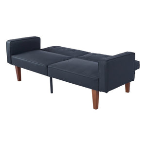 English Elm 68.11 Inch Button-Tufted PU Leather Futon Sofa Sleeper with Split-Back Reclining Design Matte B347P569012