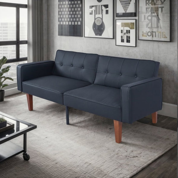 English Elm 68.11 Inch Button-Tufted PU Leather Futon Sofa Sleeper with Split-Back Reclining Design Matte B347P569012