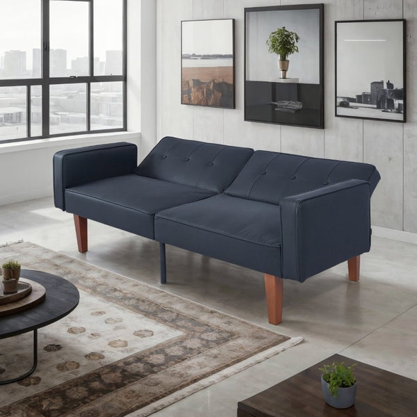 English Elm 68.11 Inch Button-Tufted PU Leather Futon Sofa Sleeper with Split-Back Reclining Design Matte B347P569012