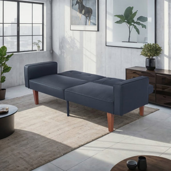 English Elm 68.11 Inch Button-Tufted PU Leather Futon Sofa Sleeper with Split-Back Reclining Design Matte B347P569012