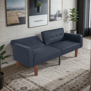 English Elm 68.11 Inch Button-Tufted PU Leather Futon Sofa Sleeper with Split-Back Reclining Design Matte B347P569012
