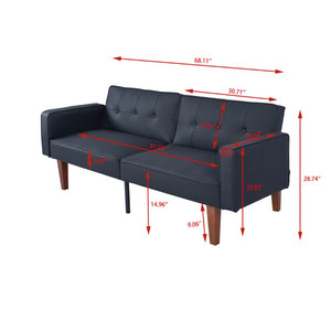 English Elm 68.11 Inch Button-Tufted PU Leather Futon Sofa Sleeper with Split-Back Reclining Design Matte B347P569012