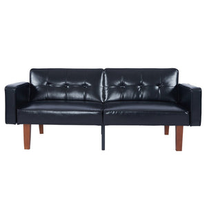 English Elm 68.11 Inch Button-Tufted PU Leather Futon Sofa Sleeper with Split-Back Reclining Design Glossy B347P569016