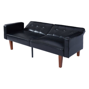 English Elm 68.11 Inch Button-Tufted PU Leather Futon Sofa Sleeper with Split-Back Reclining Design Glossy B347P569016