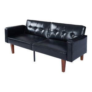 English Elm 68.11 Inch Button-Tufted PU Leather Futon Sofa Sleeper with Split-Back Reclining Design Glossy B347P569016