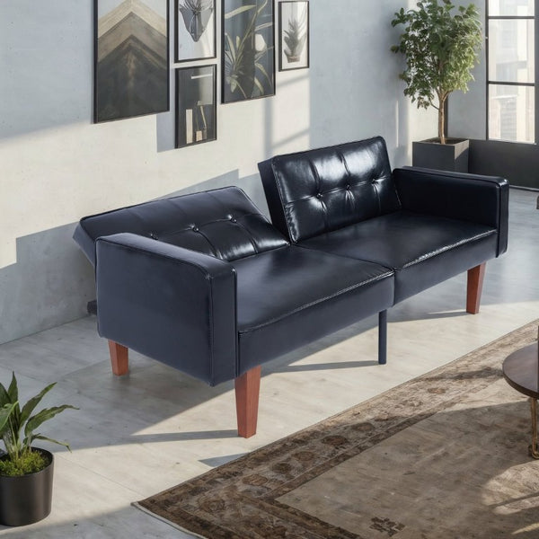 English Elm 68.11 Inch Button-Tufted PU Leather Futon Sofa Sleeper with Split-Back Reclining Design Glossy B347P569016