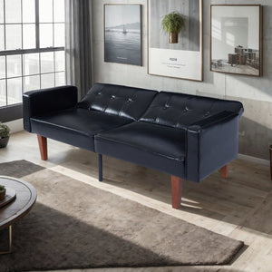 English Elm 68.11 Inch Button-Tufted PU Leather Futon Sofa Sleeper with Split-Back Reclining Design Glossy B347P569016
