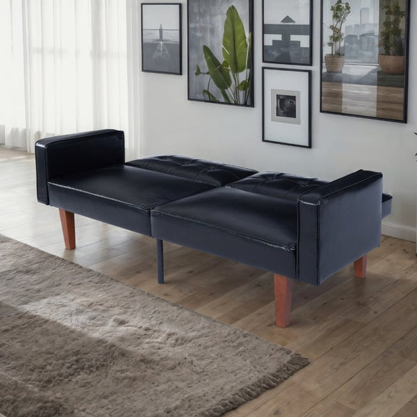 English Elm 68.11 Inch Button-Tufted PU Leather Futon Sofa Sleeper with Split-Back Reclining Design Glossy B347P569016