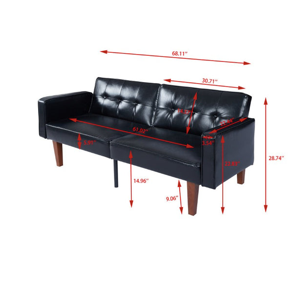 English Elm 68.11 Inch Button-Tufted PU Leather Futon Sofa Sleeper with Split-Back Reclining Design Glossy B347P569016