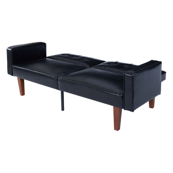 English Elm 68.11 Inch Button-Tufted PU Leather Futon Sofa Sleeper with Split-Back Reclining Design Glossy B347P569016