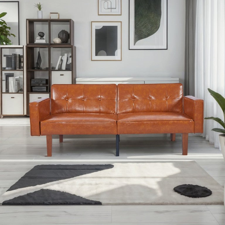 English Elm 68.11 Inch Split Back PU Leather Futon Sleeper Sofa for Office or Living Room B347P569022